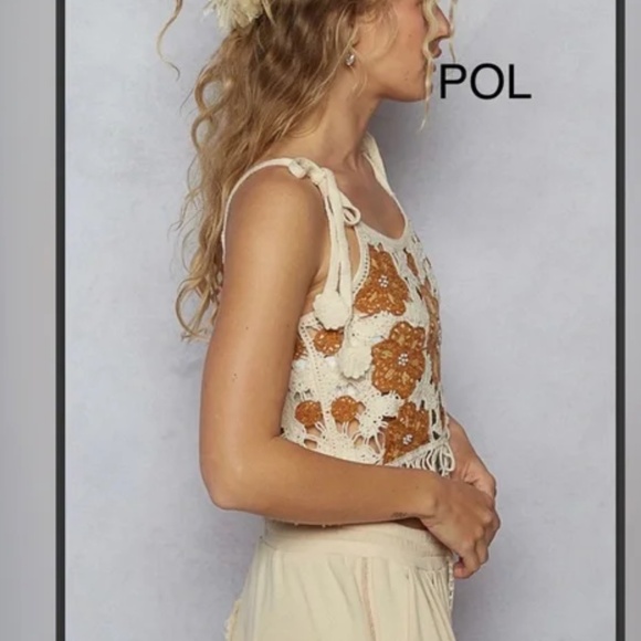 POL Cream and Brown Crochet Tank Top - Picture 5 of 5